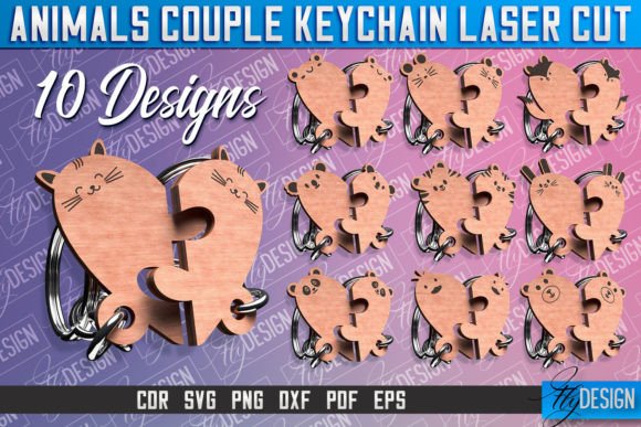 Animals Couple Laser-Cut Keychain Designs