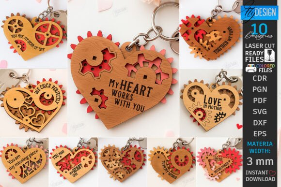 Mechanical Heart Keychain Laser Cut Set