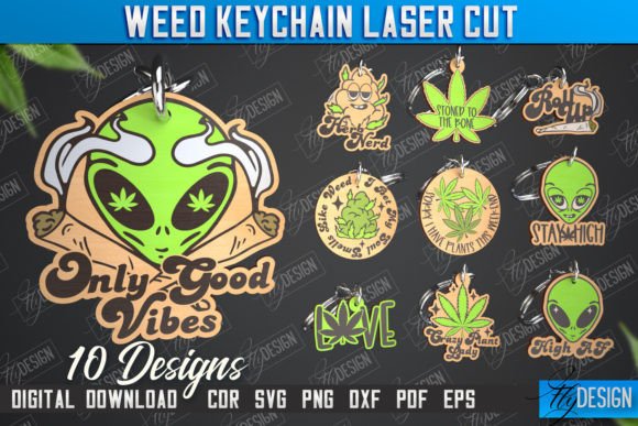 Weed Leaf Keychain Laser Cut Bundle