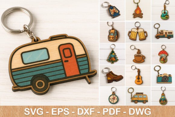 Camping Adventure Keychain Design Bundle