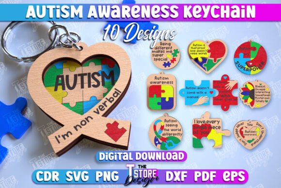 Autism Awareness Wooden Keychain CNC Templates