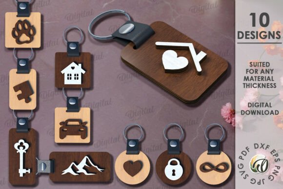 Wooden Laser-Cut Keychain Bundle