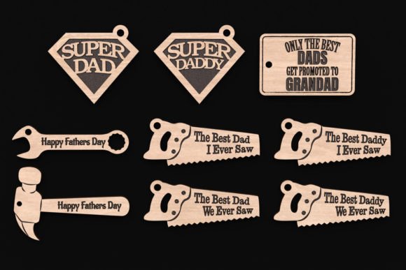Laser Cut Father's Day Keychain SVGs - 5 Engraved Designs
