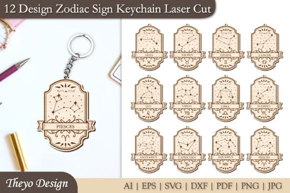 Zodiac Keychain Laser Cut — 12 Astrology Designs