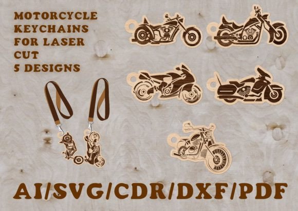 Motorcycle Laser-Cut Keychains — 5 Engraved Designs