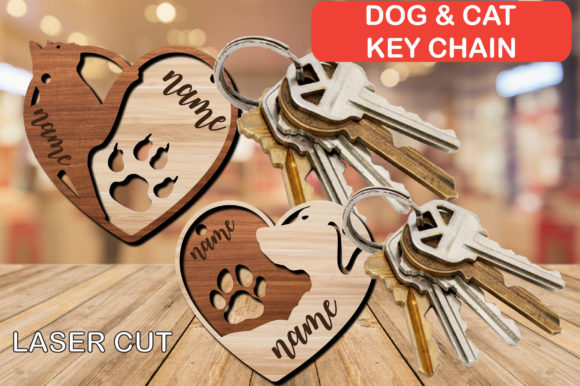 Dog & Cat Paw Heart Keychain SVG Bundle