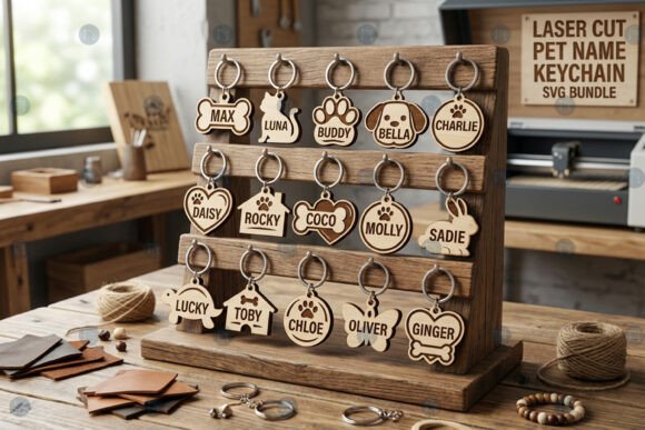 Laser Cut Pet Name Keychain SVGs