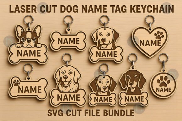 Dog Name Tag Keychain SVG Bundle
