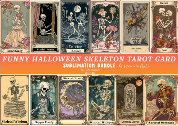 Cute Halloween Skeleton Tarot Art Bundle