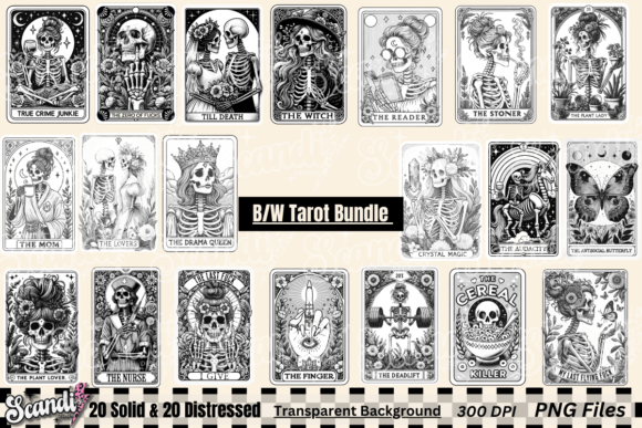 Funny Tarot Cards Collection: Solid & Distressed B/W