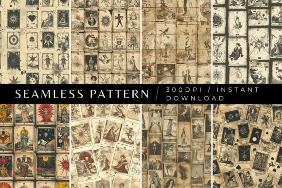 Seamless Vintage Tarot Patterns Bundle