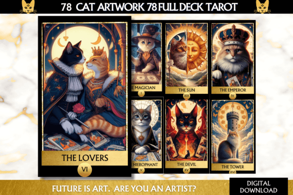 Artistic Cat Tarot Cards Clipart