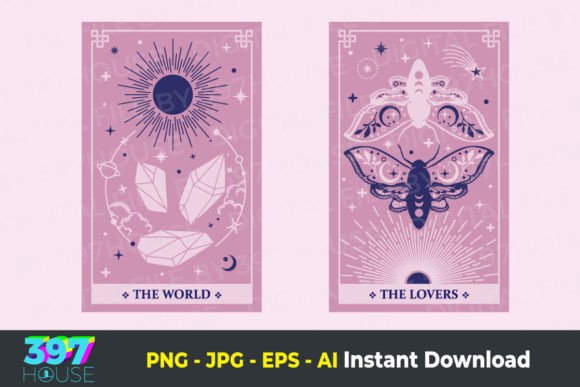 World and Lovers Tarot Card Designs