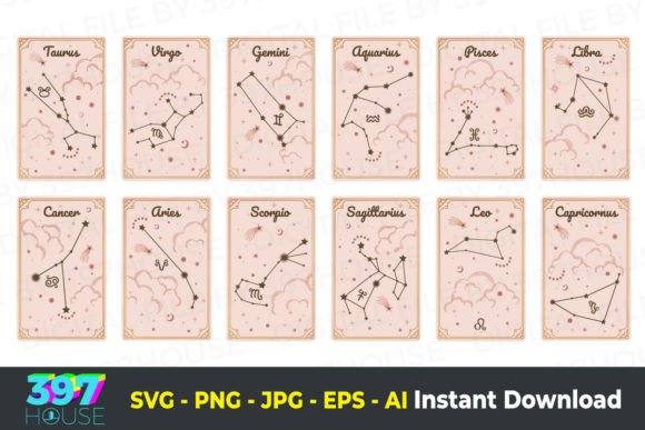 12 Zodiac Designs for Astrology Tarot Cards