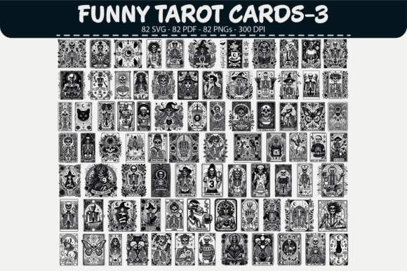 Gothic Tarot Cards with Dark Humor Illustrations