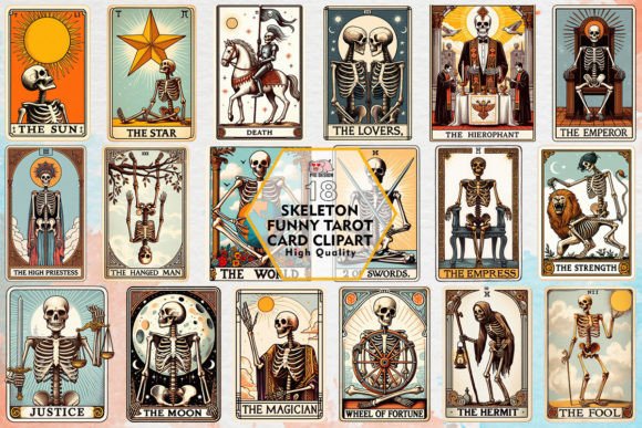 Skeleton Tarot Card Clipart Set