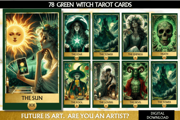 Printable Green Witch Tarot Deck