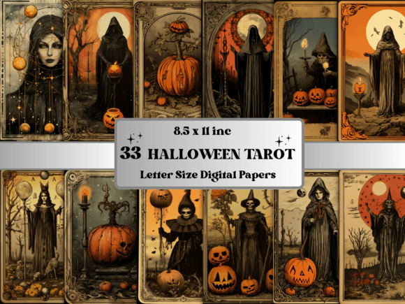 Retro Halloween Tarot Digital Papers