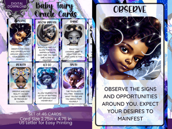 Black Baby Fairy Oracle Cards Template