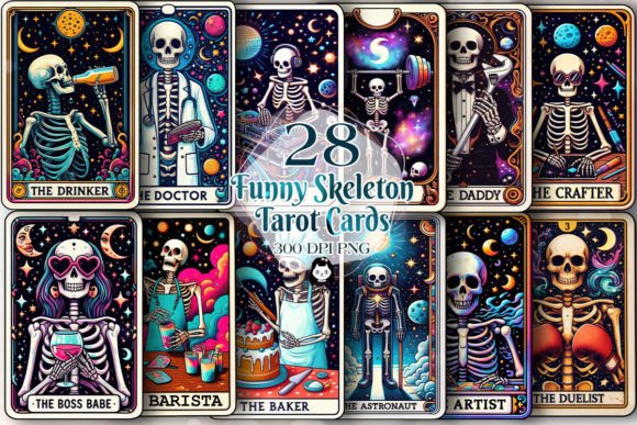 Skeleton Tarot Card Clipart Collection
