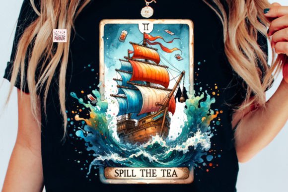 Pirate Ship Tarot Card Design PNG