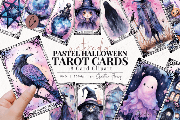 Pastel Watercolor Halloween Tarot Clipart