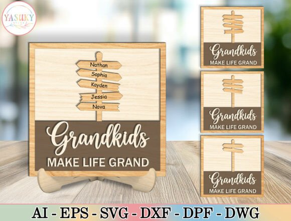 Grandkids Make Life Grand Layered Laser Sign