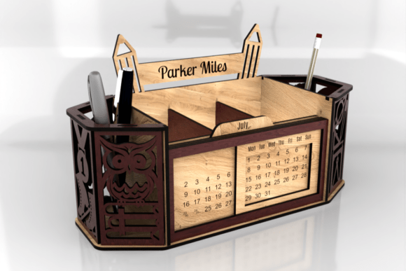 Personalized Wooden Pencil Holder with Perpetual Calendar