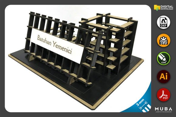 Nameplate Wooden Pen Holder & Phone Stand Laser Files
