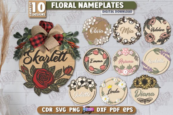 Floral Wall Nameplates Laser-Cut Bundle
