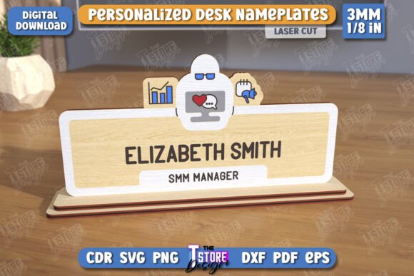 Laser-Cut Desk Nameplate Files — SVG, DXF, EPS, PNG, PDF
