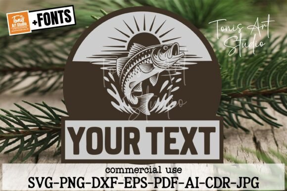 Leaping Bass Fishing Sign SVG Template