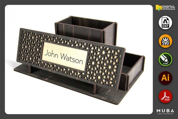 Laser Cut Pen Holder Nameplate SVG Template
