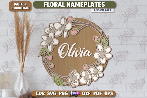 Floral Wall Nameplate Laser Cut