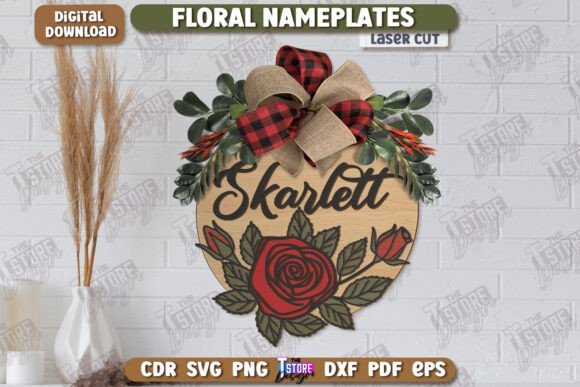Floral Wall Nameplate Laser-Cut CNC File Set