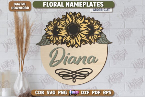 Floral Laser-Cut Nameplate Wall Sign