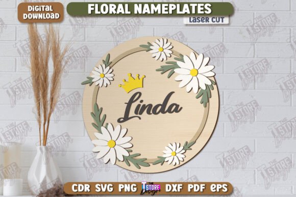 Floral Laser-Cut Nameplate Wall Sign