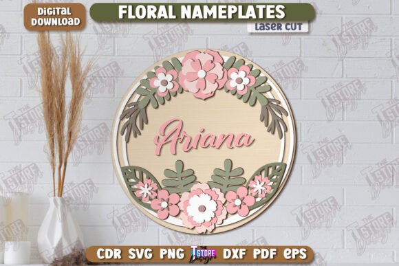 Floral Wall Nameplate Laser Cut File
