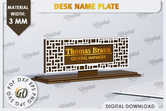 3D Laser-Cut Wooden Desk Nameplate SVG/DXF Files