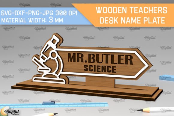 Science Desk Name Plate LaserCut SVG/DXF Design Pack