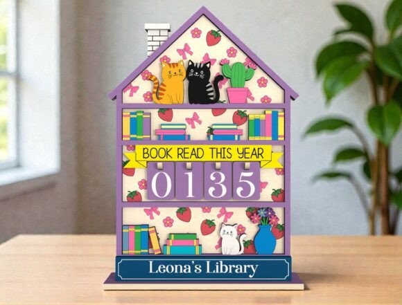Reading Tracker House SVG — Layered Cats & Books