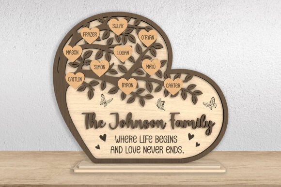 Heart-Shaped Family Tree Laser Cut SVG