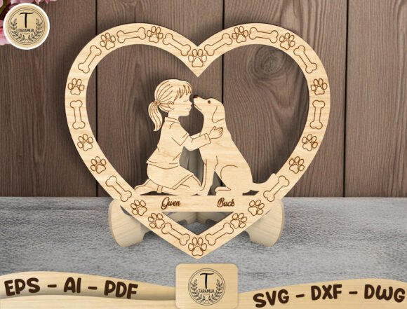 Girl and Dog Heart SVG Cut File with Stand