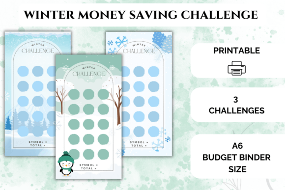 Winter Money Saving Challenges Printable Bundle for A6 Binder