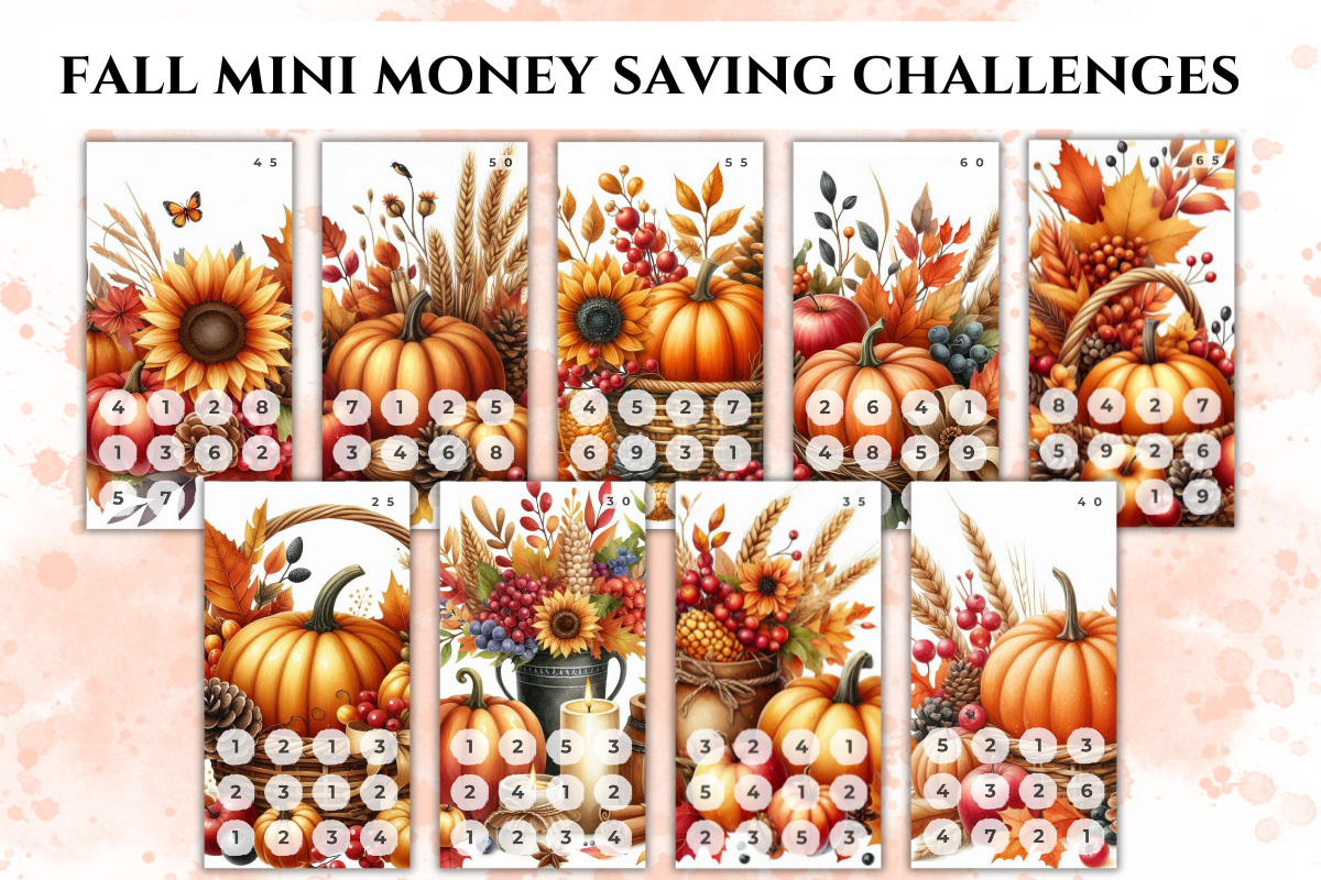 Fall Mini Money Saving Challenges PDF Bundle for A6 Binders
