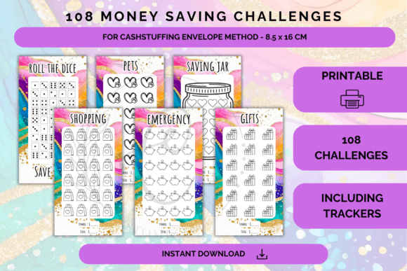 Money Saving Challenges Printable Bundle for A6 Cash Binder