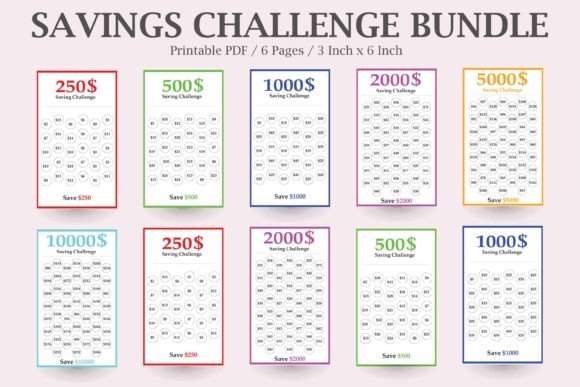 Colorful Savings Challenge Bundle for A6 Budget Binder
