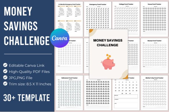 Money Savings Challenge & Fund Tracker Canva Templates