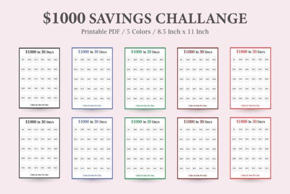 1000 in 30 Days Savings Challenge Tracker