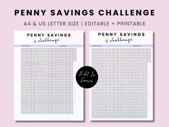 Editable Printable Penny Savings Challenge Chart